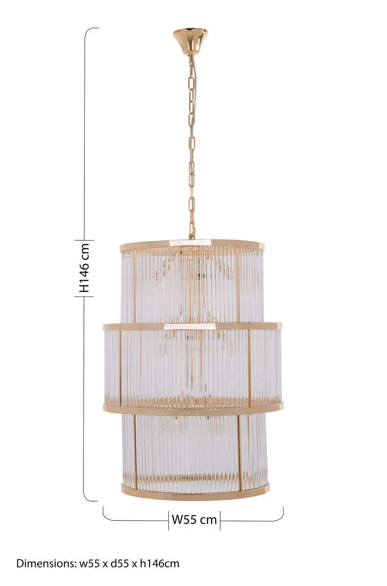 3 Tier Gold Finish Glass Chandelier | Salasco