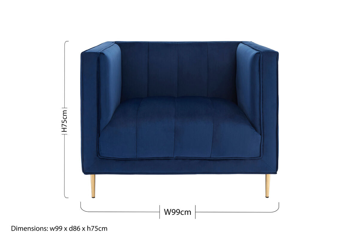 Otylia Deep Blue Velvet Club Style Armchair