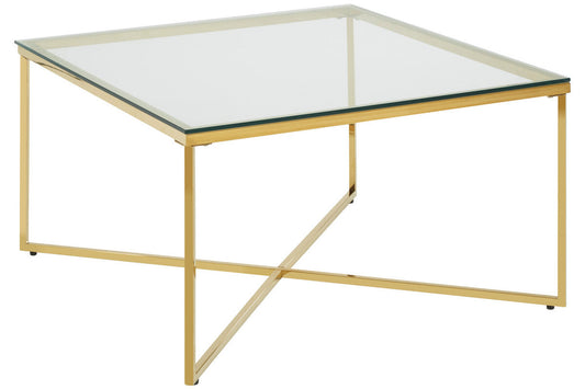 Allure Gold Stainless Steel Square Coffee Table with Intersecting Base