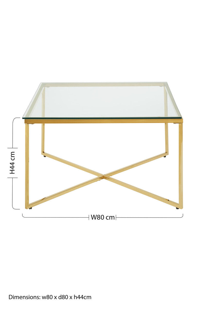 Allure Gold Stainless Steel Square Coffee Table with Intersecting Base