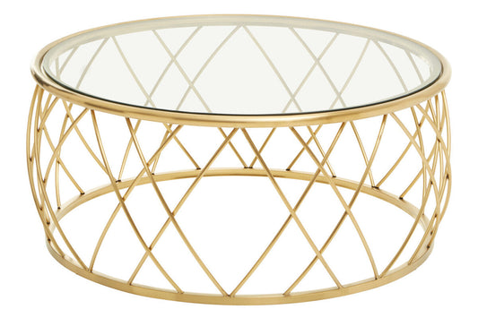 Ackley Gold Metal Coffee Table with Clear Glass Top