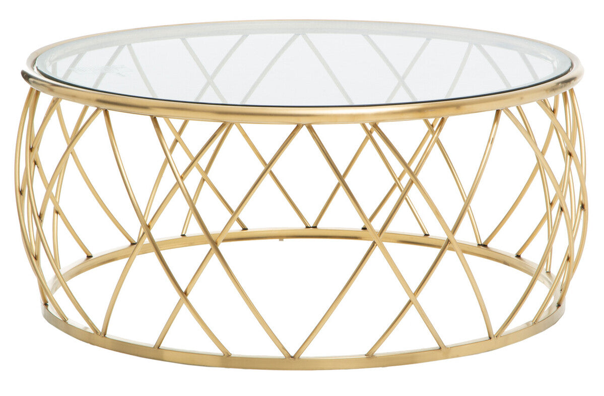 Ackley Gold Metal Coffee Table with Clear Glass Top