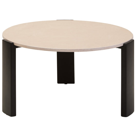 Cream Round Marble Top Large Coffee Table with Black Acacia Legs | Palermo