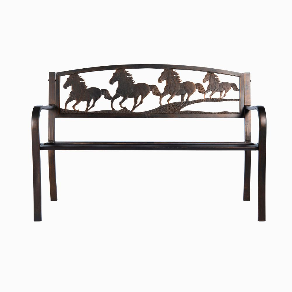 Horse Design 2-Seater Garden Bench in Antique Bronze Finish