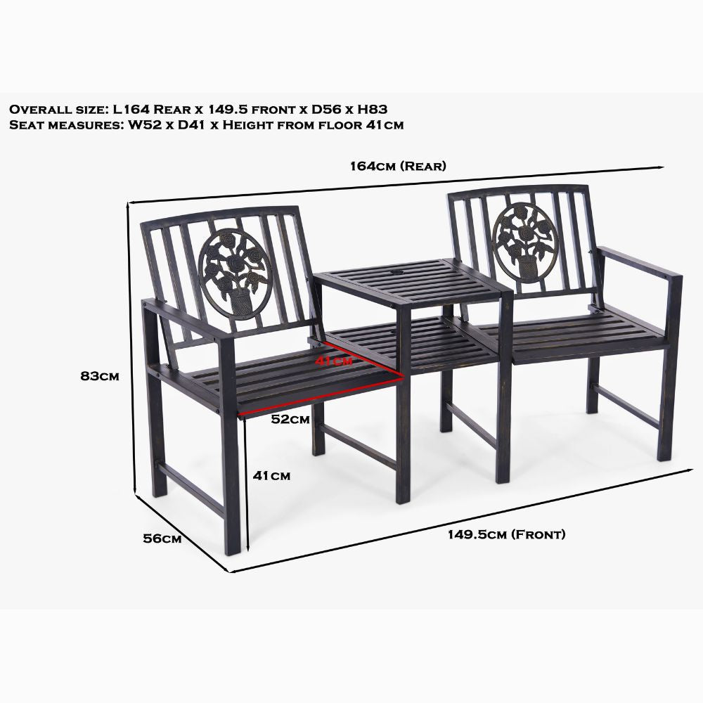 Coalbrookdale Duo Garden Bench with Central Table