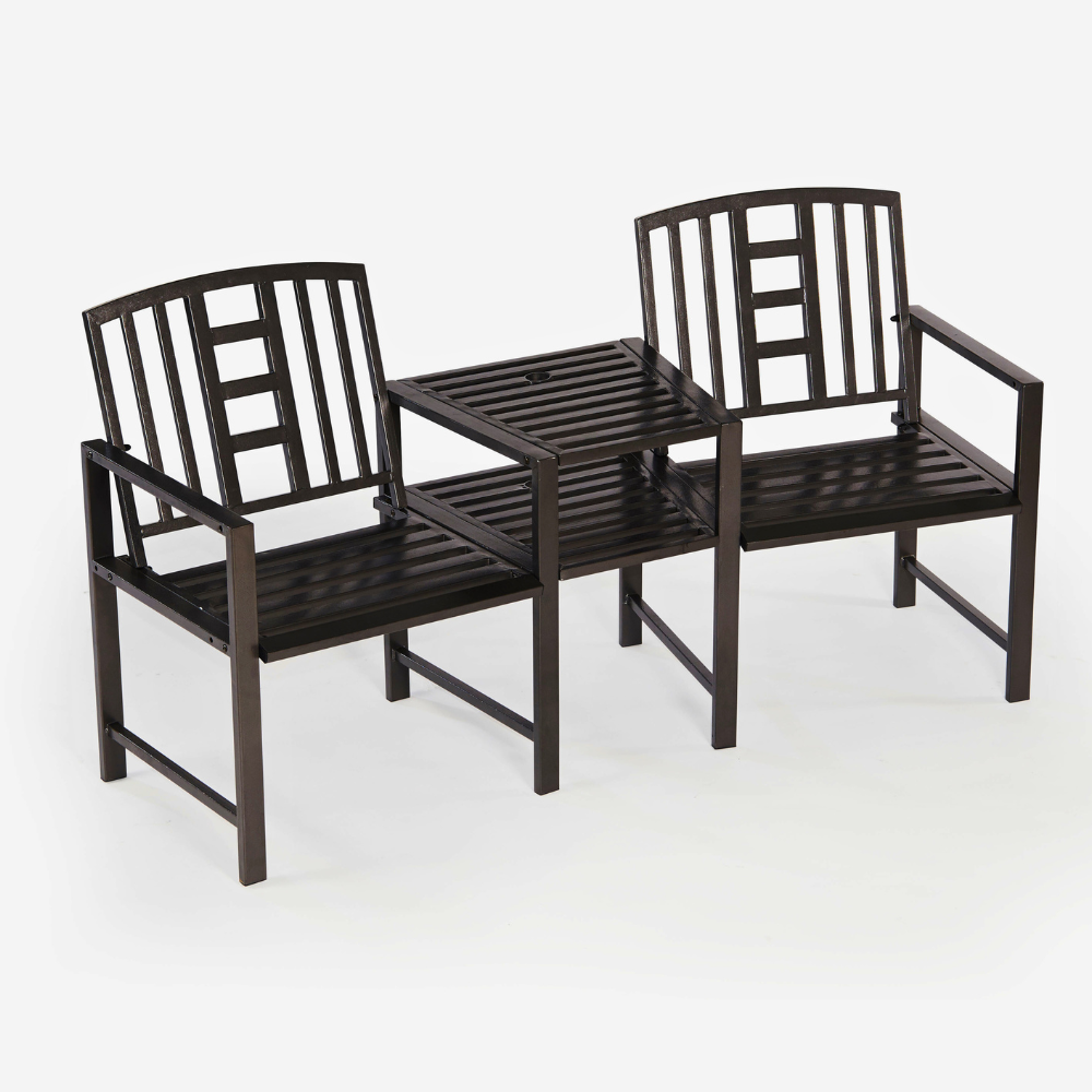 Hartlebury Rustic Bronze Duo Garden Bench with Central Table