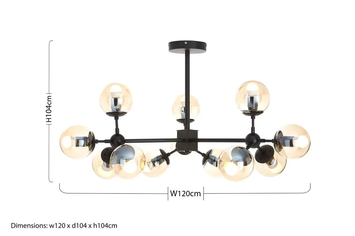 Abira Matte Black Finish and Glass 12 Bulb Pendant Light