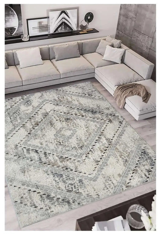 Abstract Vintage Cream & Grey Rug