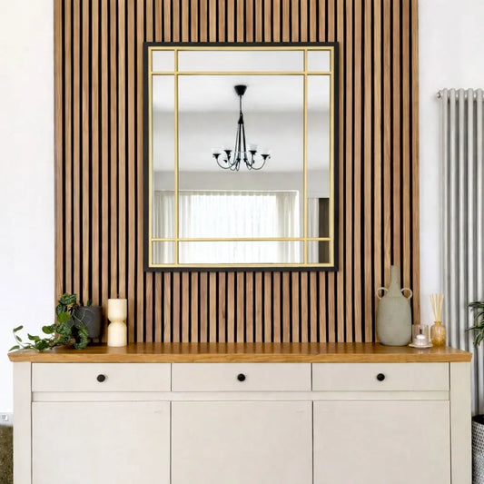 Aimi - Black & Gold Metal Rectangle Window Mirror - 95cm x 120cm