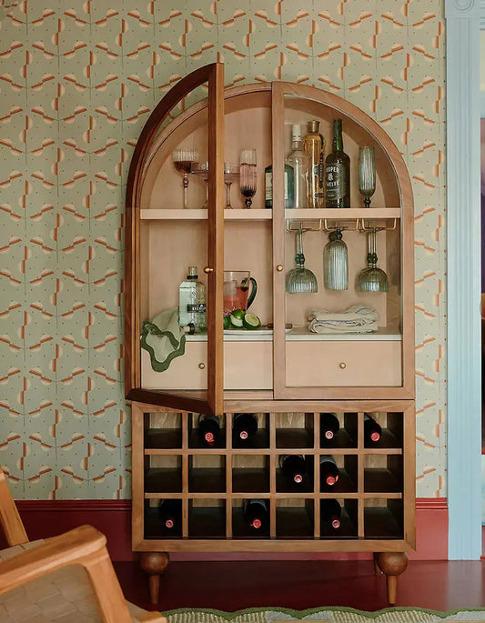 Akhtar Pahlavi Wine Sideboard With Glass Door & Wine Rack, Solid Wood