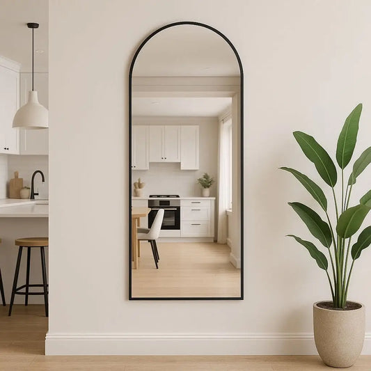 Akiko - Full Length Black Metal Arched Mirror - 160cm x 60cm