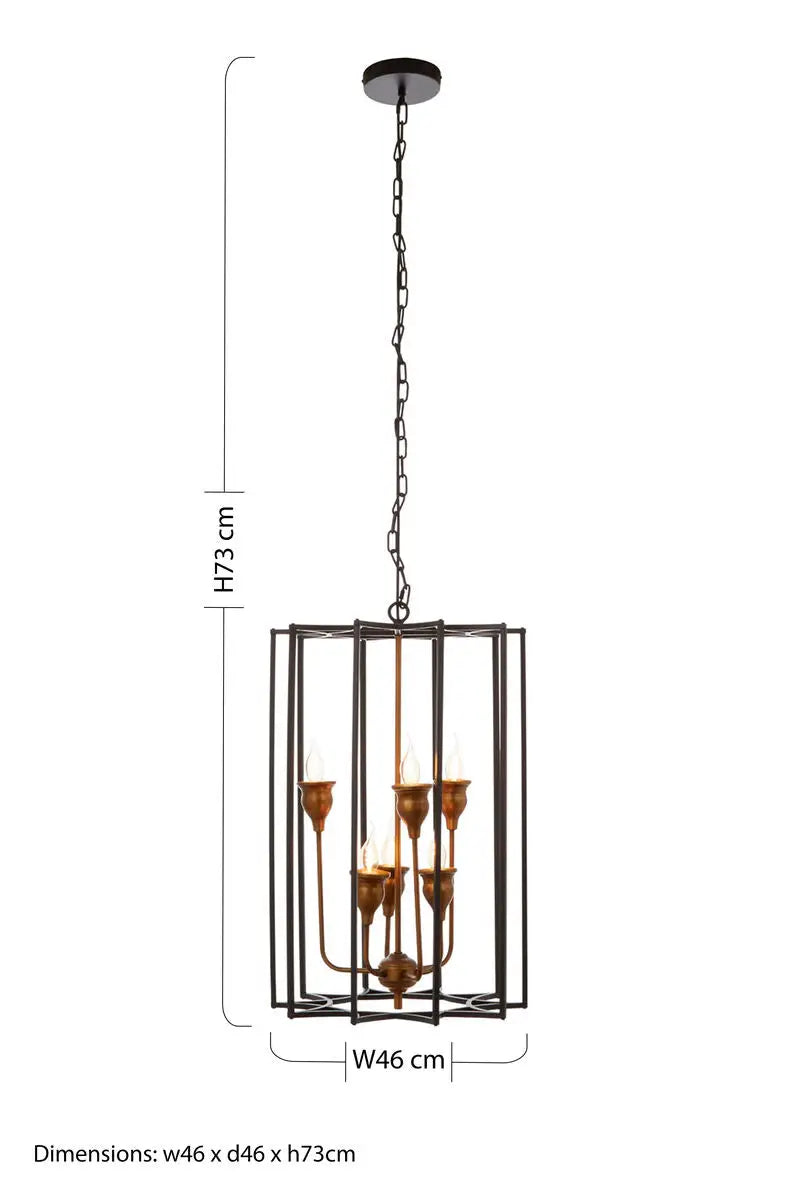 Allas Matte Black and Bronze Metal 6 Bulb Pendant Light
