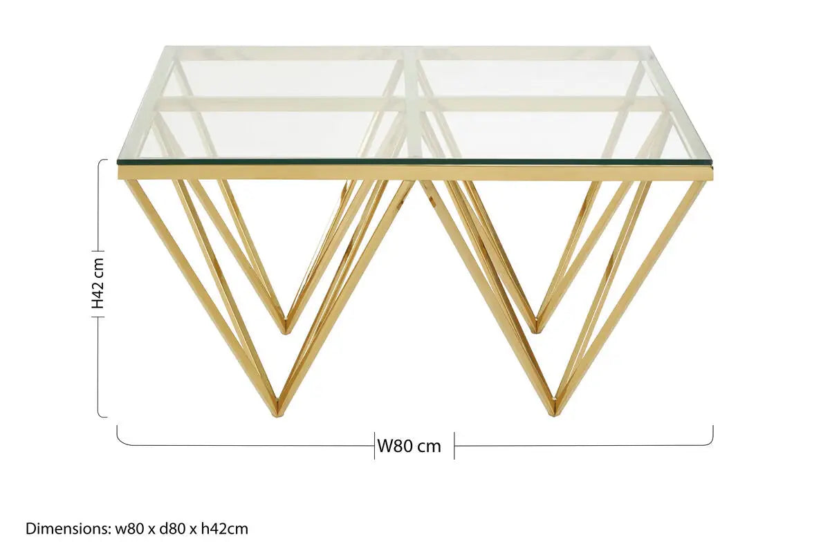 Allure Gold Stainless Steel Square Coffee Table with Four Pincer Legs
