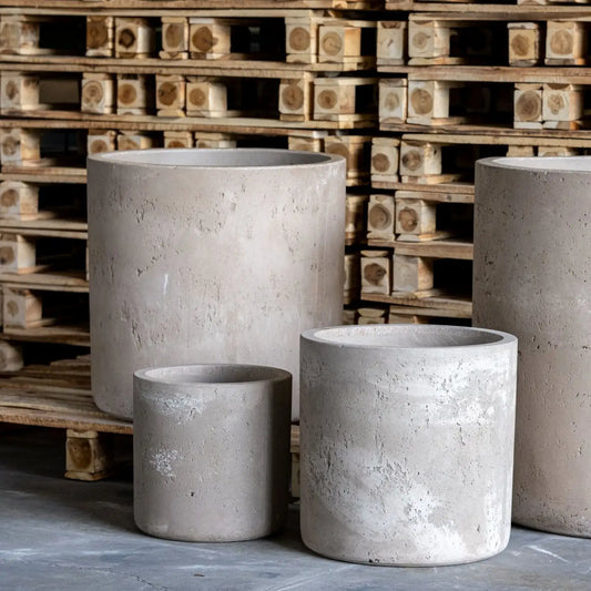 Aurella | Truffle – 40cm Large Concrete Cylinder Planter – 34L Round Plant Pot