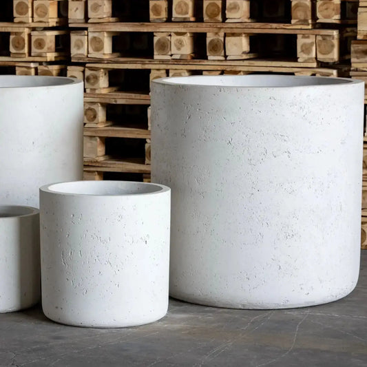 Aurella | White Mist – 55cm Extra Large Concrete Cylinder Planter – 93L Round Plant Pot
