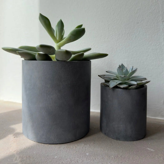 Aurello | Brushed Grey Stone Resin Indoor Plant Pots (Set of 2)