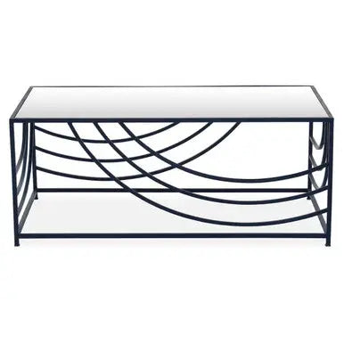 Balack and Silver Mirrored Glass Top Rectangualr Coffee Table, Logan