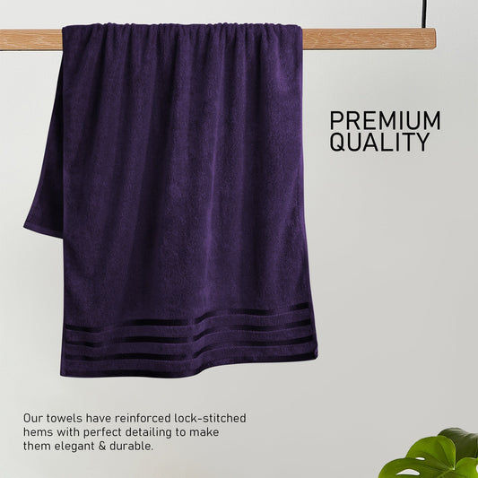 Belmont Viscose Stripe Purple Towels 100% Cotton Hotel Quality Super Absorbent 10 Piece Bale Set 4 Hand Towel & 12 Face