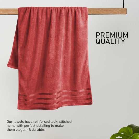 Belmont Viscose Stripe Red Towels 100% Cotton Hotel Quality Super Absorbent 10 Piece Bale Set 4 Hand Towel & 12 Face