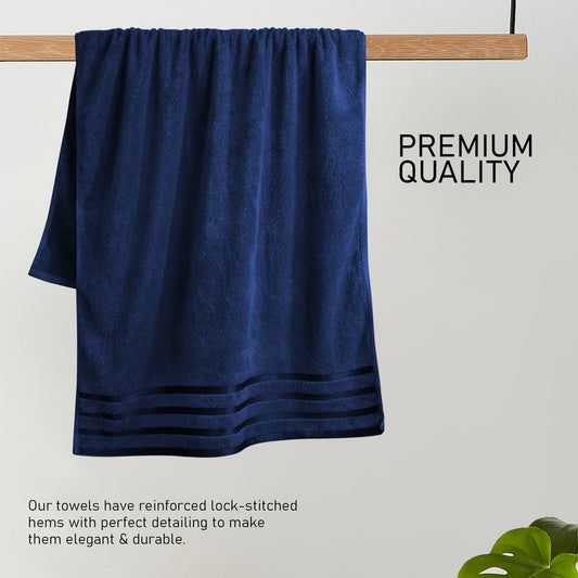 Belmont Viscose Stripe Royal Blue Towels 100% Cotton Hotel Quality Super Absorbent 10 Piece Bale Set 4 Hand Towel & 12