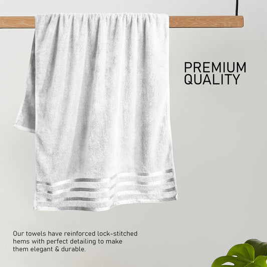 Belmont Viscose Stripe White Towels 100% Cotton Hotel Quality Super Absorbent 10 Piece Bale Set 4 Hand Towel & 12 Face