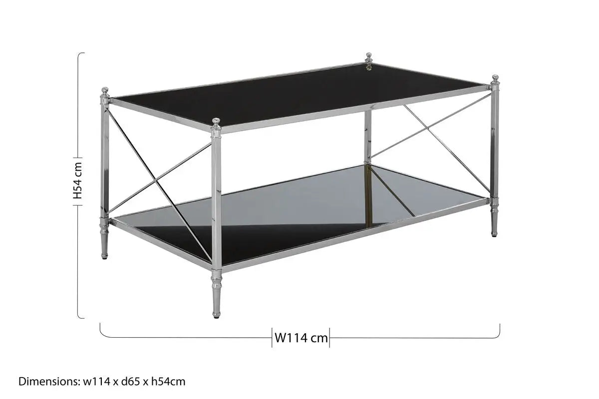 Black and Silver Two-Tier Mirrored Glass Console Table with Cross Design, Hoffmann