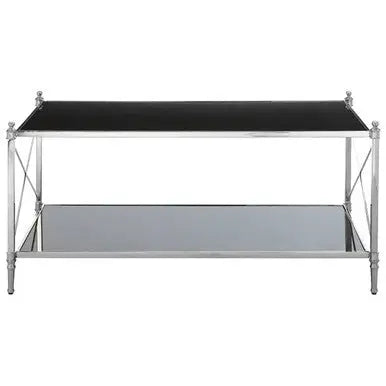 Black and Silver Two-Tier Mirrored Glass Console Table with Cross Design, Hoffmann