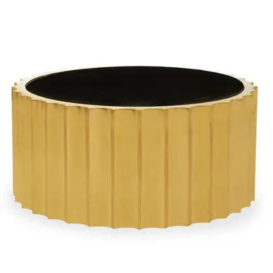 Black Glass Top and Titanium Base Round Coffee Table, Alvaro
