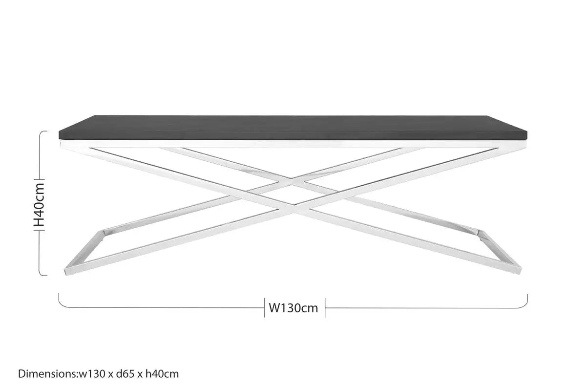 Black Leather Effect Rectangular Coffee Table with Cross Frame Design, Tribute