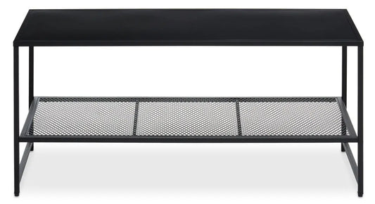 Black Powder Coated Metal Coffee Table with Open Storage Mesh Shelf, Acero
