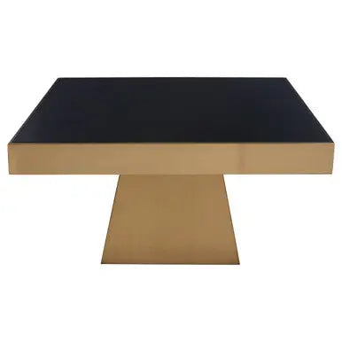 Black Tempered Glass Coffee Table with Gold Square Finish Stainless Steel Base, Carlox