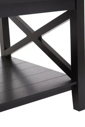 Black Wooden Coffee Table with Lower Shelf and X Frame Side Panels, Heritage
