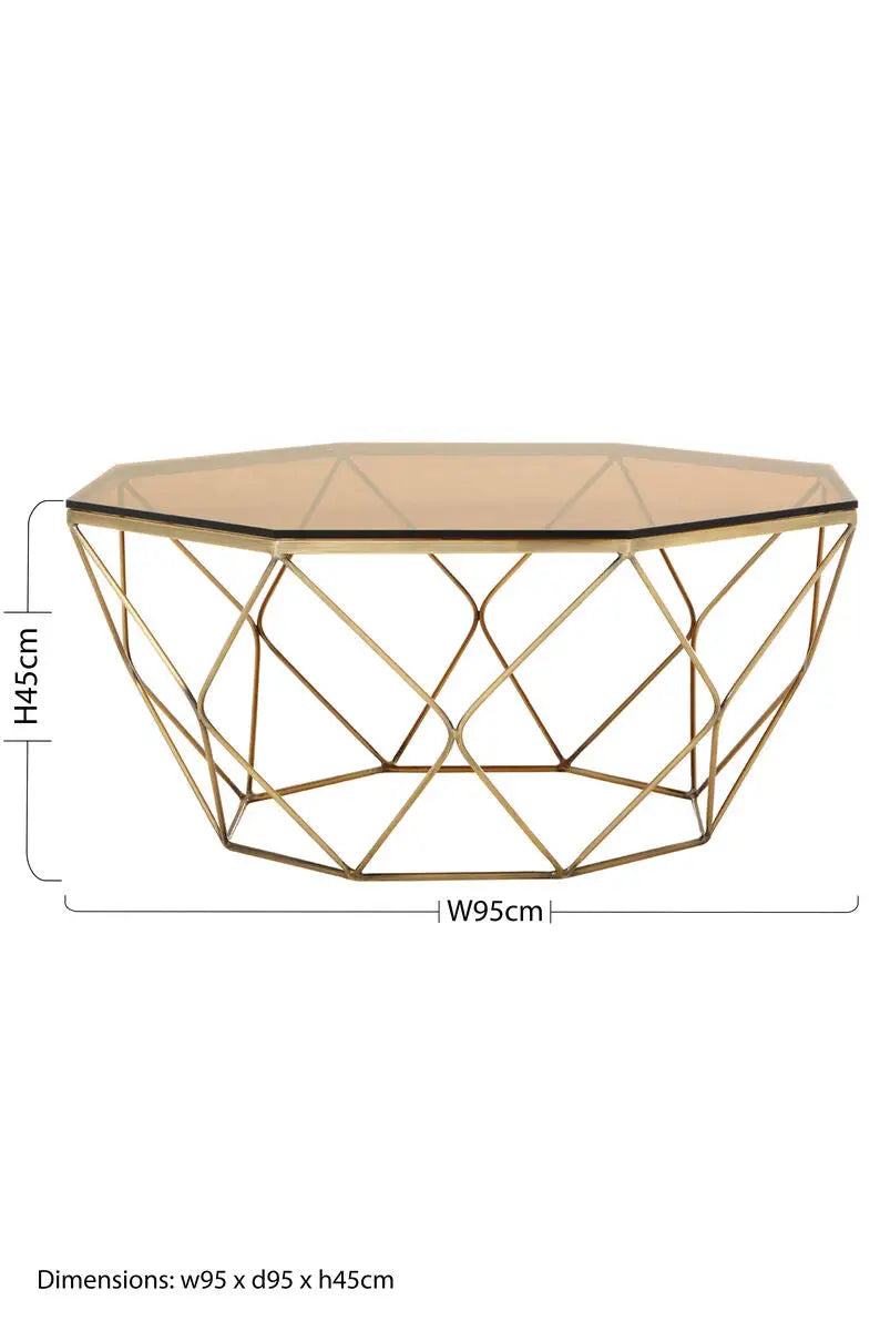 Brown Brushed Bronze Diamond Base Coffee Table with Amber Glass Top, Allure