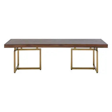 Brown Herringbone Wood Effect Coffee Table in Rich Acacia Tones with Brass Legs, Brando