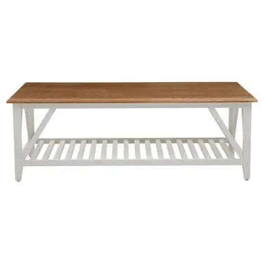 Brown Natural Oak and Birch Wood Rectangular Coffee Table with White Frame, Parkside