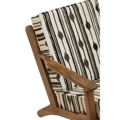 Cefena Black and White Cotton Armchair with Angular Mango Wood Frame