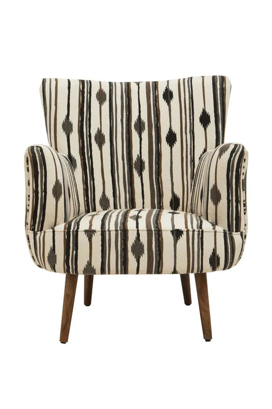 Cefena Black and White Fabric Chair with Flared Arms