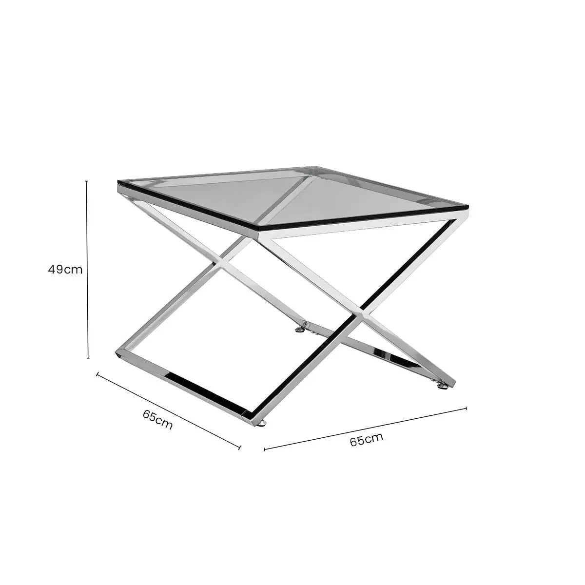 Clear and Silver Stainless Steel Frame Side Table with Smooth Glass Top, Montril