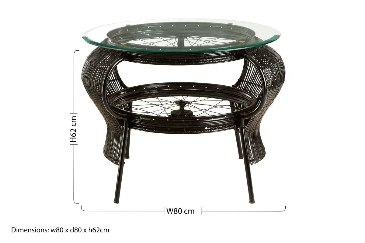 Clear Glass Top Table with Black Finish Bamboo and Iron Frame, Mantis