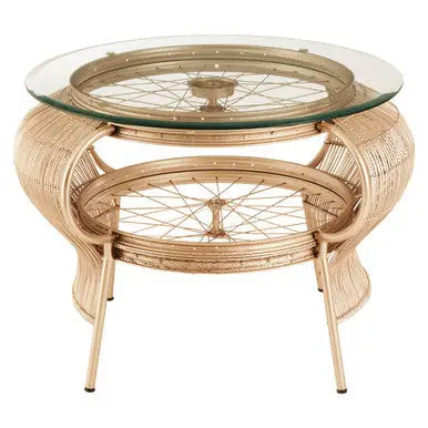 Clear Glass Top Table with Champagne Gold Bamboo and Iron Frame, Mantis