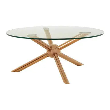 Clear Tempered Glass Top Dining Table with Rose Gold Angled Stainless Steel Legs, Novo