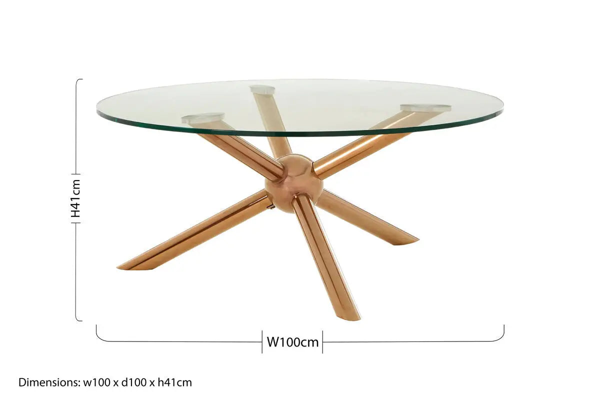 Clear Tempered Glass Top Dining Table with Rose Gold Angled Stainless Steel Legs, Novo