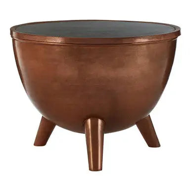 Copper Metallic Finish Coffee Table with Natural Green Marble Top and Tapered Legs, Crest