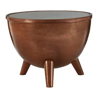 Copper Metallic Finish Coffee Table with Natural White Marble Top and Tapered Legs | Crest