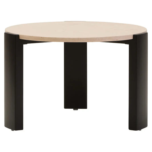 Cream Round Marble Top Large Coffee Table with Small Acacia Legs, Palermo