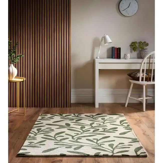 Cream Wool Rug Floral Design