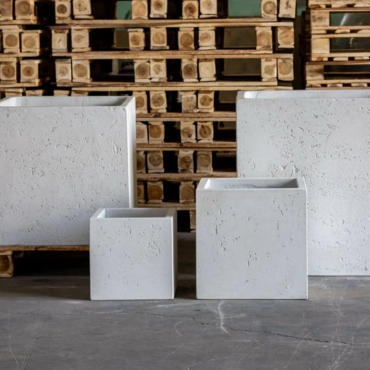 Cubrosa | White Mist – 30cm Medium Square Concrete Planter – 14L Block Plant Pot