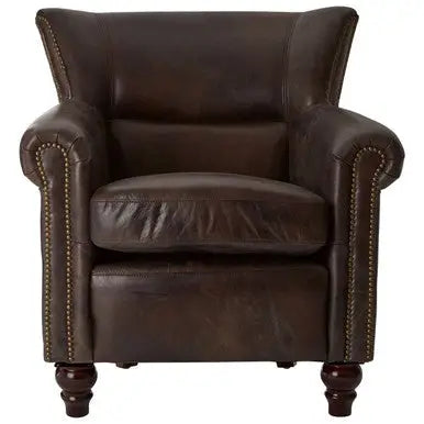 Dark Grey Brown Leather Armchair | Victor