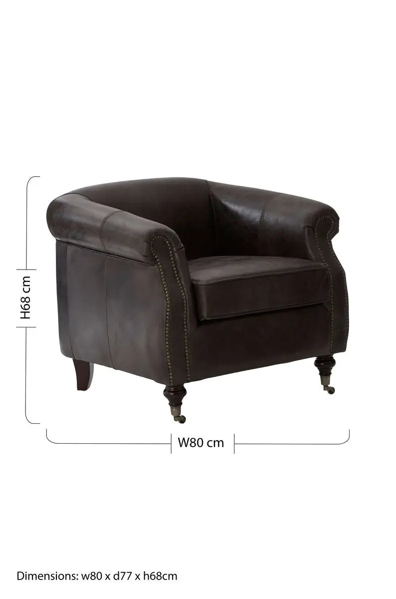 Dark Grey Brown Leather Curved Armchair | Victor