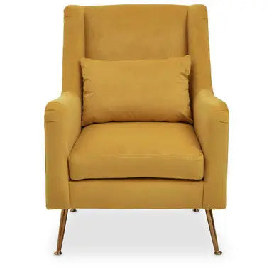 Doucet Yellow Velvet Chair with Gold Finish Angular Legs